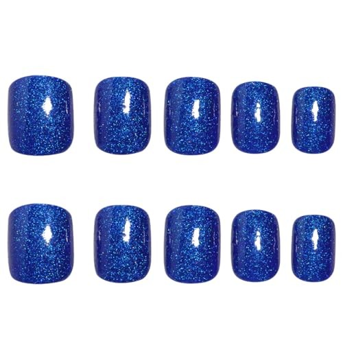 Royal Blue Press on Nails – Glitter Short Square Fake Nails – False Style5