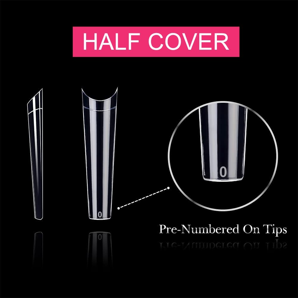 500Pcs XXL No C Curve Coffin Tips for Acrylic 500 Piece Assortment, Clear