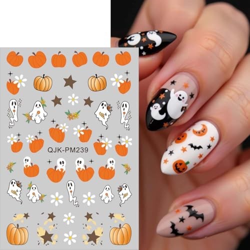 8 Sheets Halloween Nail Stickers Decals Cute Ghost Bat Spider Web Halloween 07