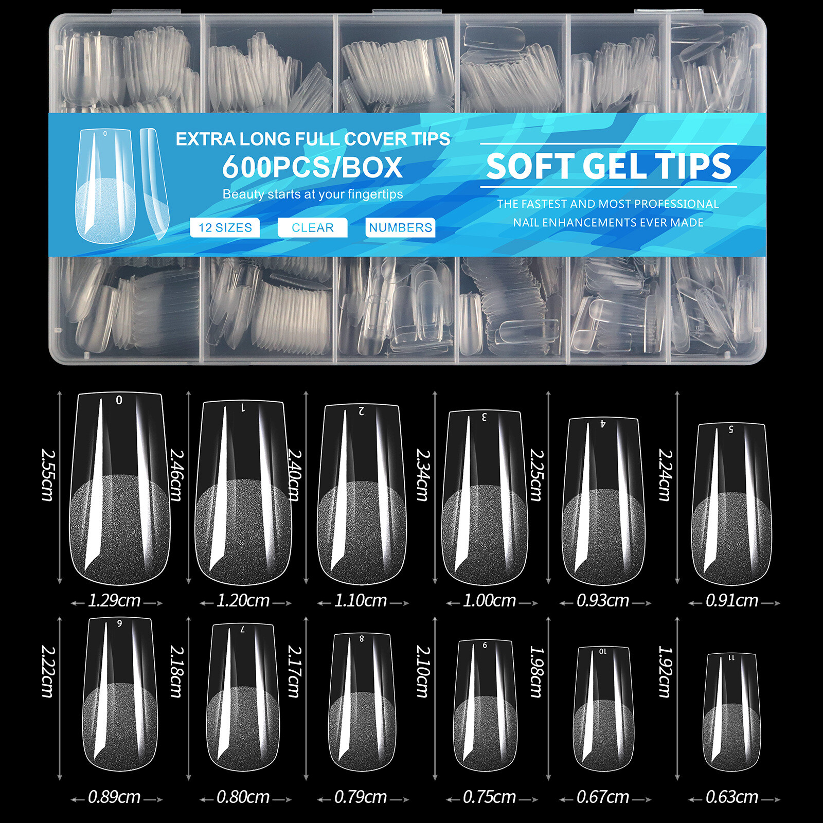 Ballerina Square Nail Almond Soft Clear Gel Tips Semi Frosted Full Cover Nails