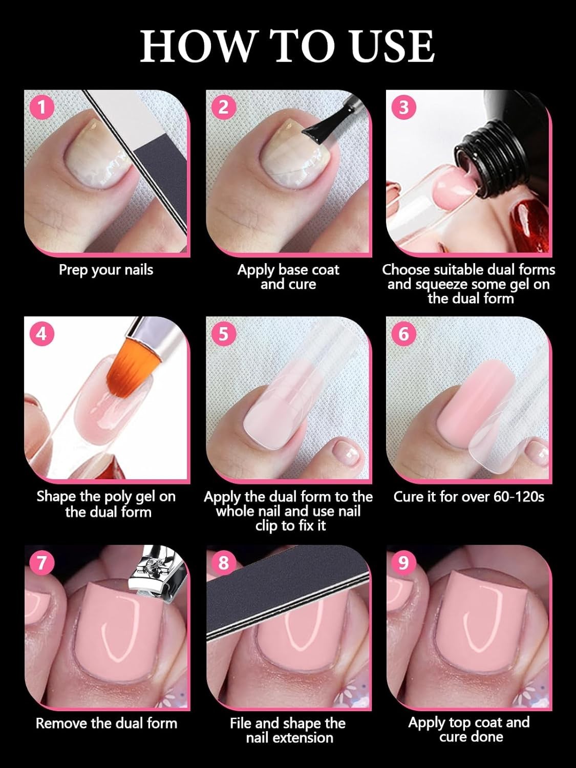 Poly Gel Nail Forms for Toes, Long Square Dual Forms, Toe Pedi Nail Extension…