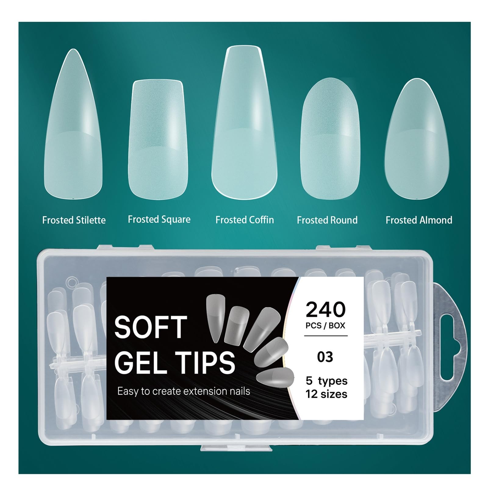 240Pcs Five-in-Nail Tips,Transparent Frosted and Extending Ultra-thin Nail Pl…