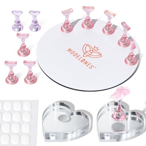 Magnetic Nail Stand Kit Aurora Pink Heart Bases 10 Holders 200 Tabs