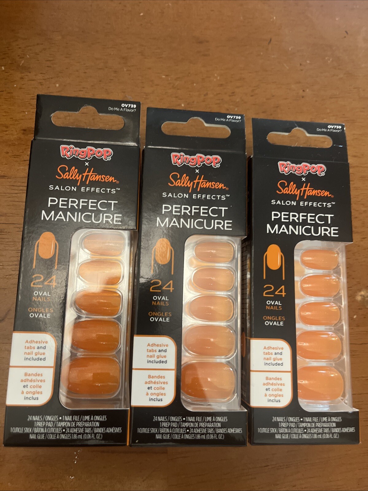 3 Sally Hansen Salon Effects Perfect Manicure Orange Do Me A Favor 24 Oval Nails