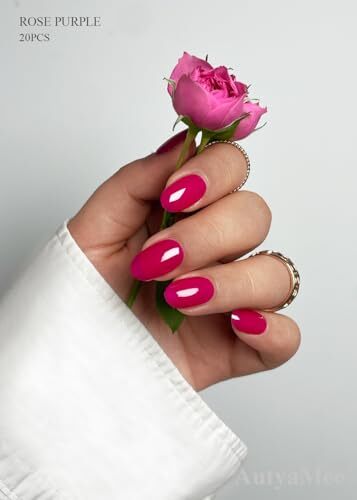 Semi Cured Gel Nail Strips (Rose Purple)-20 PCS Pink Red Gel Nail Stickers |