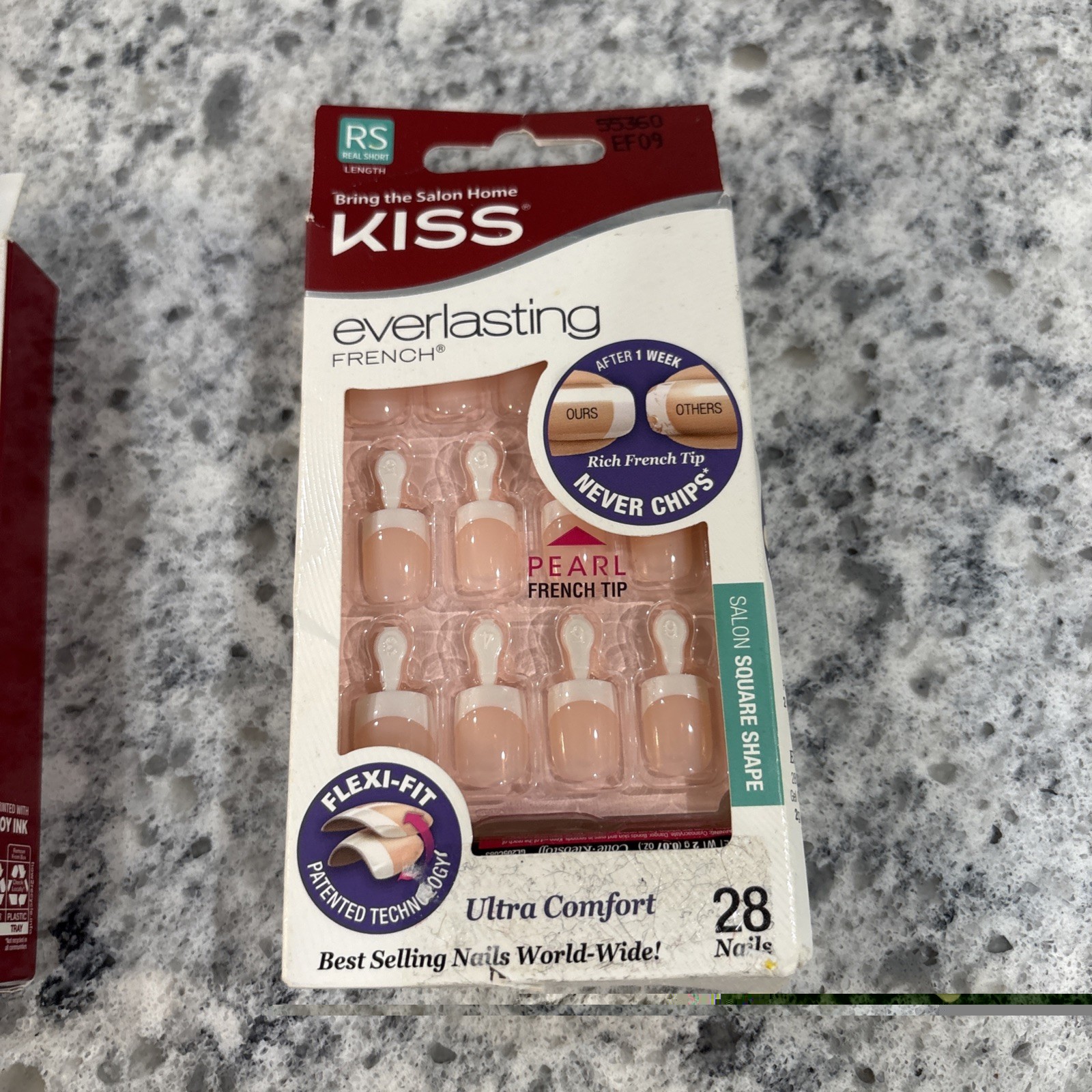 KISS Salon Acrylic French Tip Nails. Real Short Square Shape, Glue On. 2 Packs
