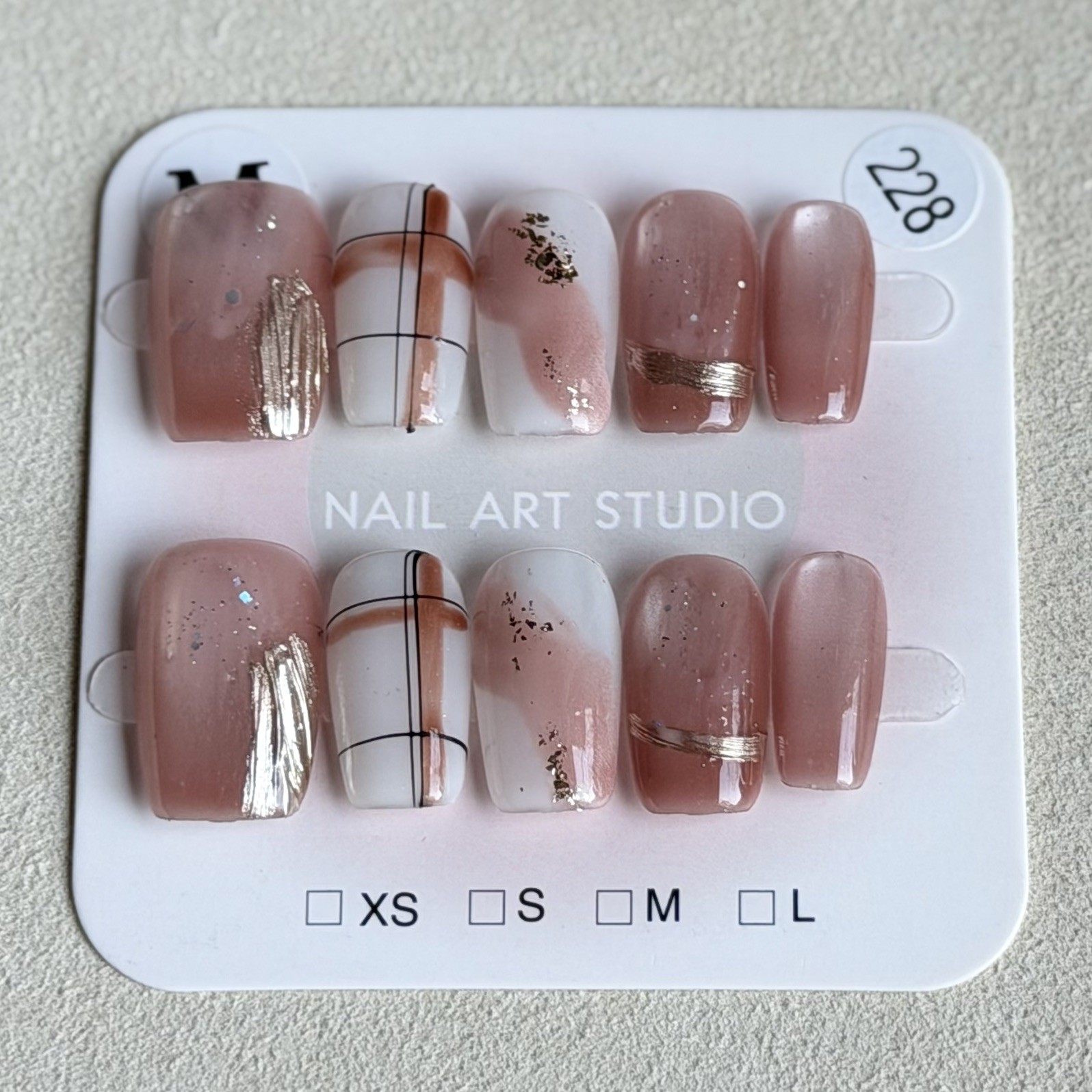 Unique Handmade Press-On Nails Size M | One of a Kind Set, Reusable 228