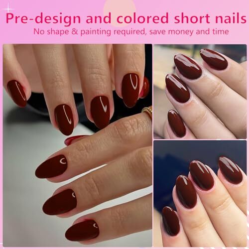 Oval Press on Nails Short Fake Nails, 240pcs Nails Press on Almond Burgundy
