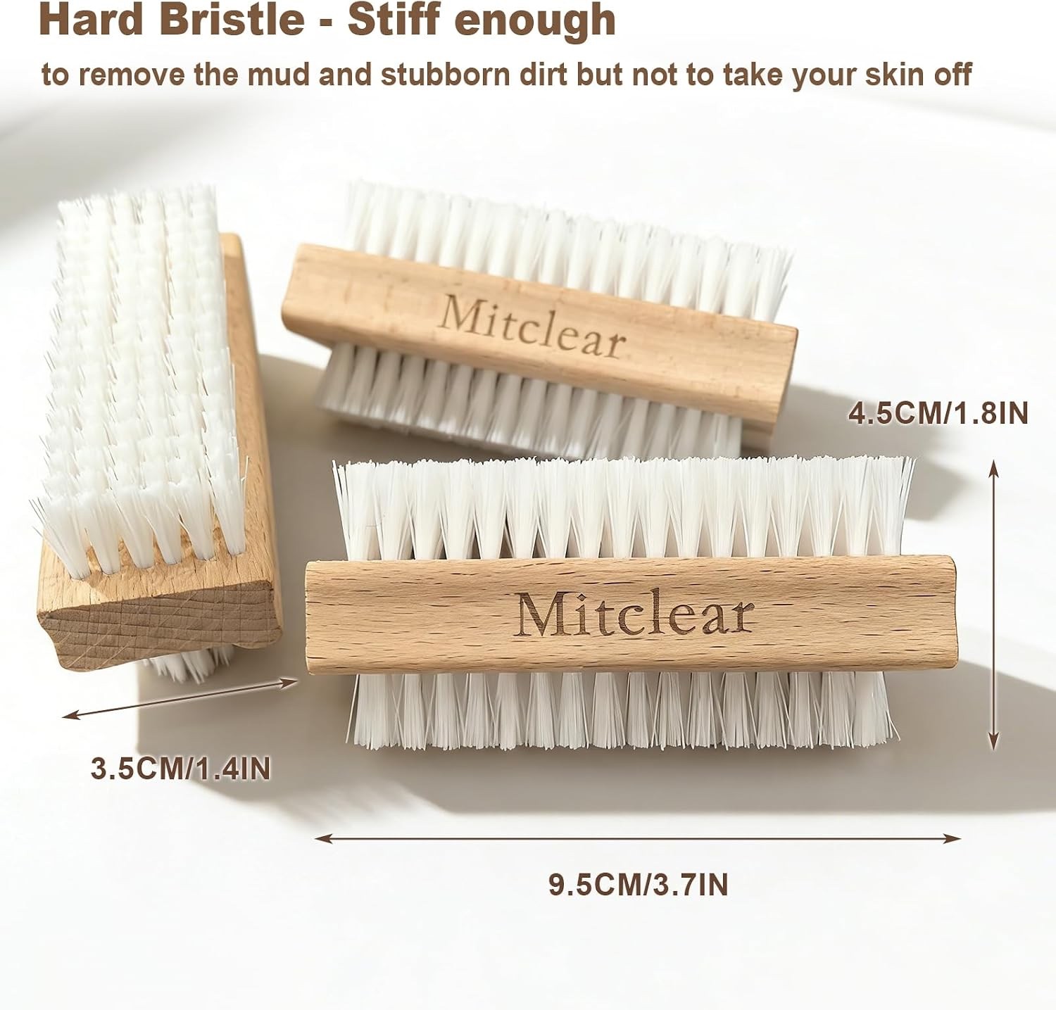 Mitclear Wooden Nail Brush, Nail Scrubbing Brushes with Hard Plastic Bristle