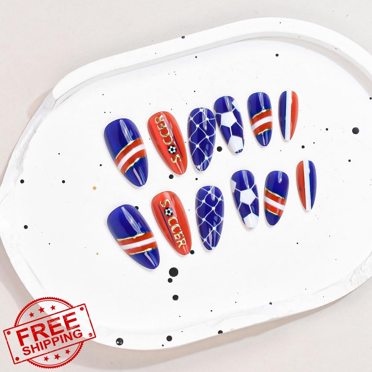 Rdntbeu Cat Eye World Cup Almond Press On Nails