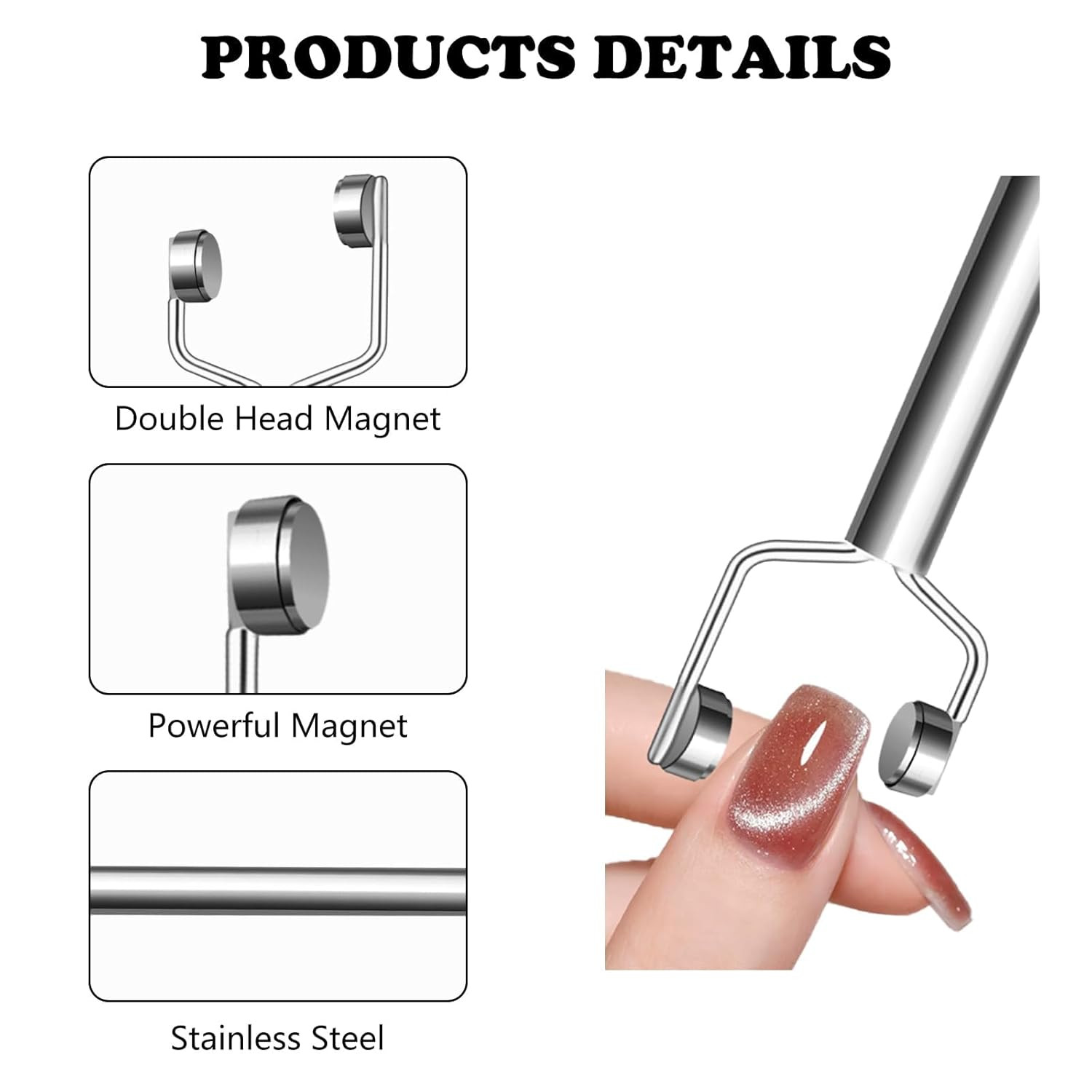 3 IN 1 Cat Eye Nail Magnet Y-Shaped Double Head Magnetic Gel Silver