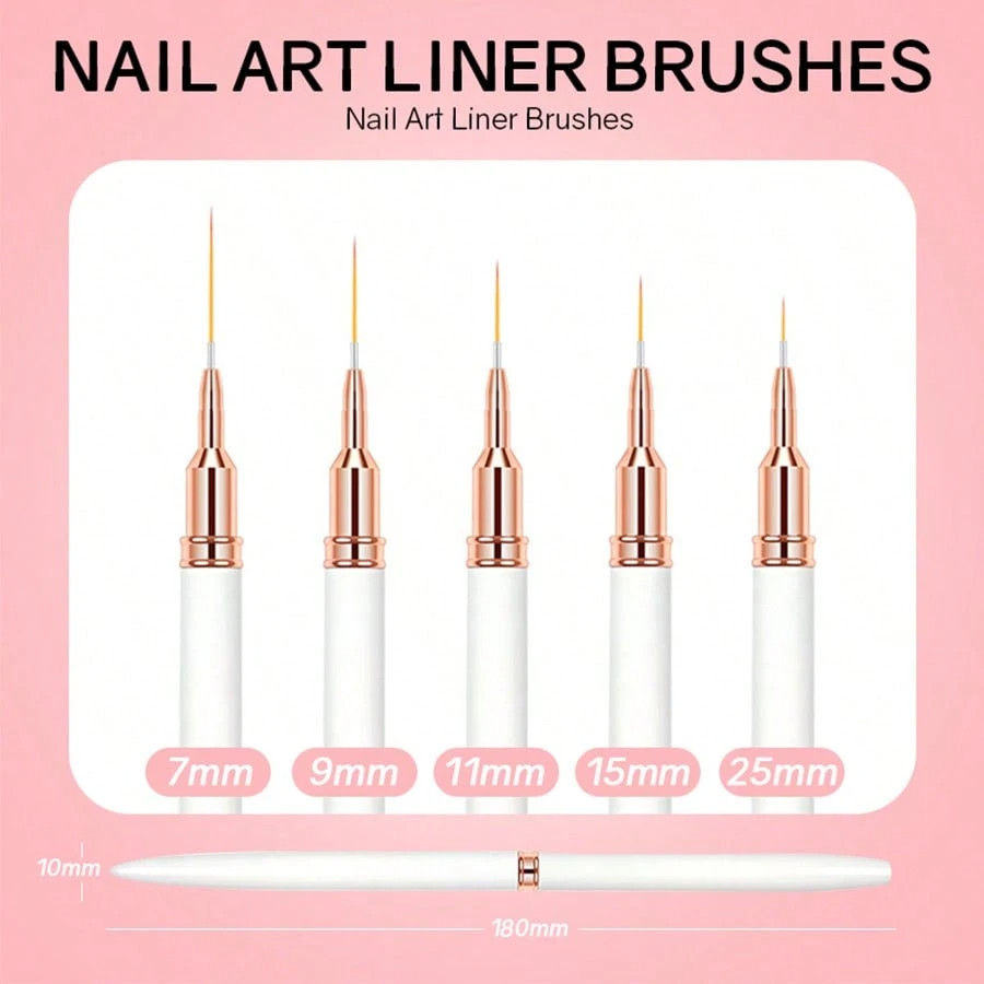 5pcs Nail Art Painting Brush Set French Nail Lining Brush with UV Gel for Women