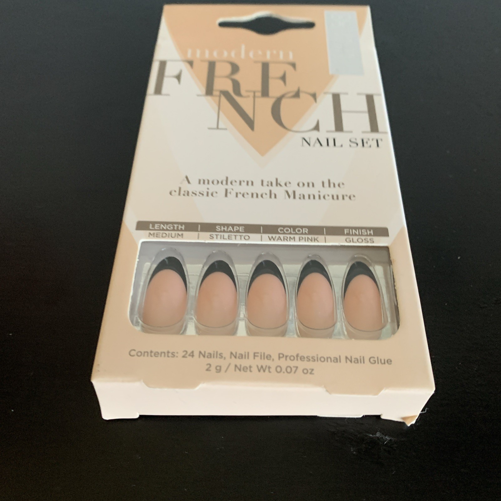 Salon Perfect Modern French Short Black Nail Set, 24 Pieces – Lot of TWO Packs