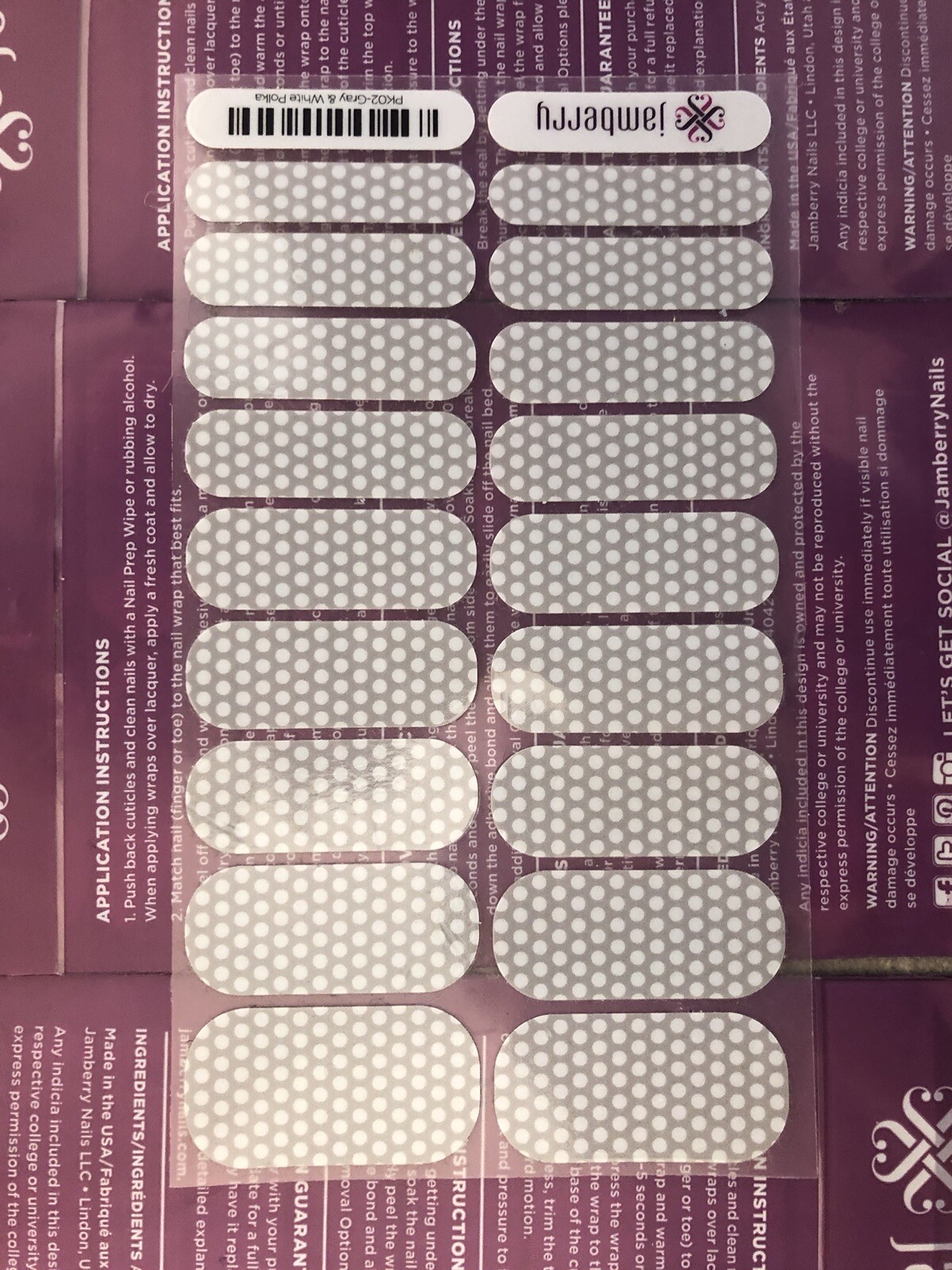 Jamberry Nails NEW Full Sheet Gray And White Polka Dot Bonus Mixed Sample Sheet