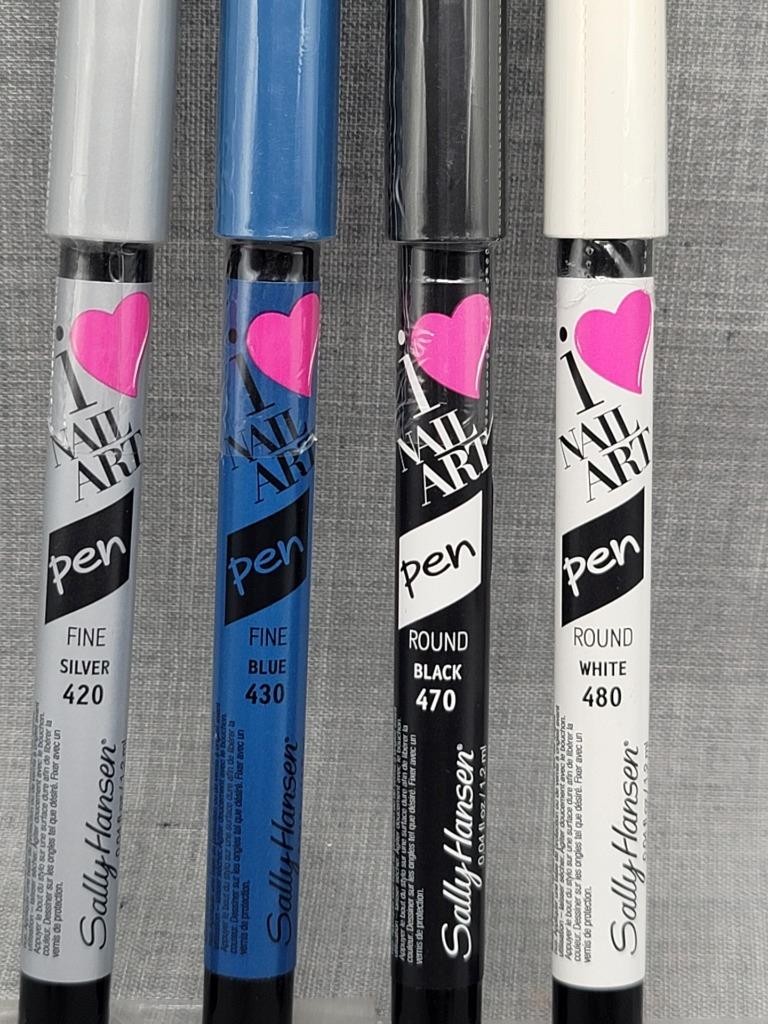 Sally Hansen Nail Art Pens 4 pack Round White & Black, Fine Silver & Blue