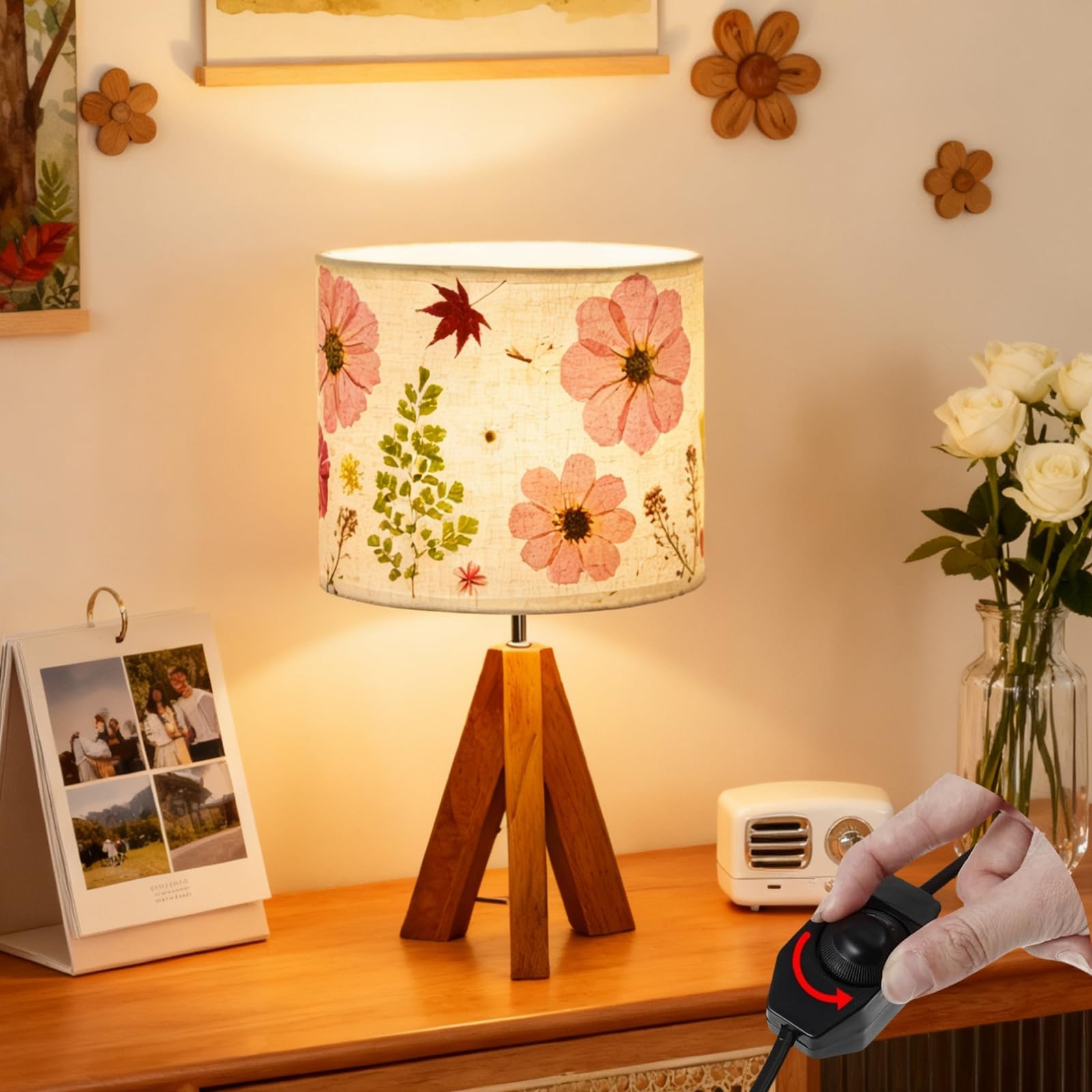 Floresita Dried Flowers Tripod Table Lamp 14.56in, 9W LED Dimmable 61“Drie