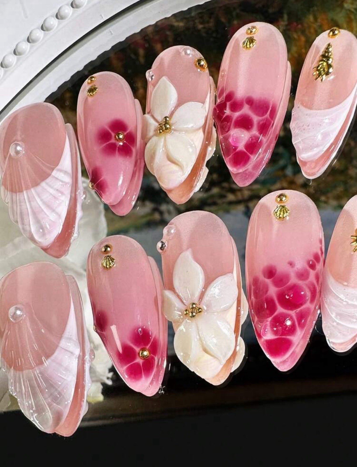10pcs/Set Handmade Delicate French Floral Nail Art Nails