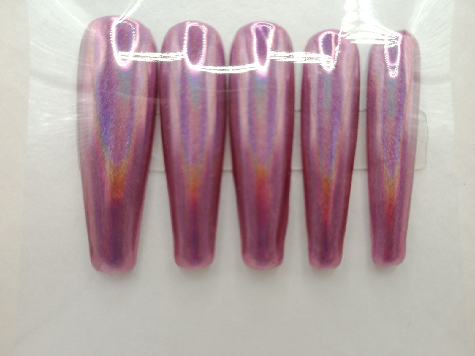Extra Long Press-On Coffin Nails, Pink Chrome, Floral and Gem Accents – Large