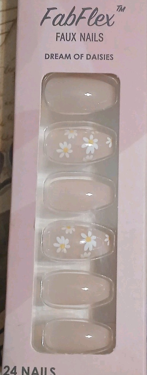 Believe Beauty Nails 24 Fab Flex Long Coffin Dream Of Daisies Pink Cruelty Free