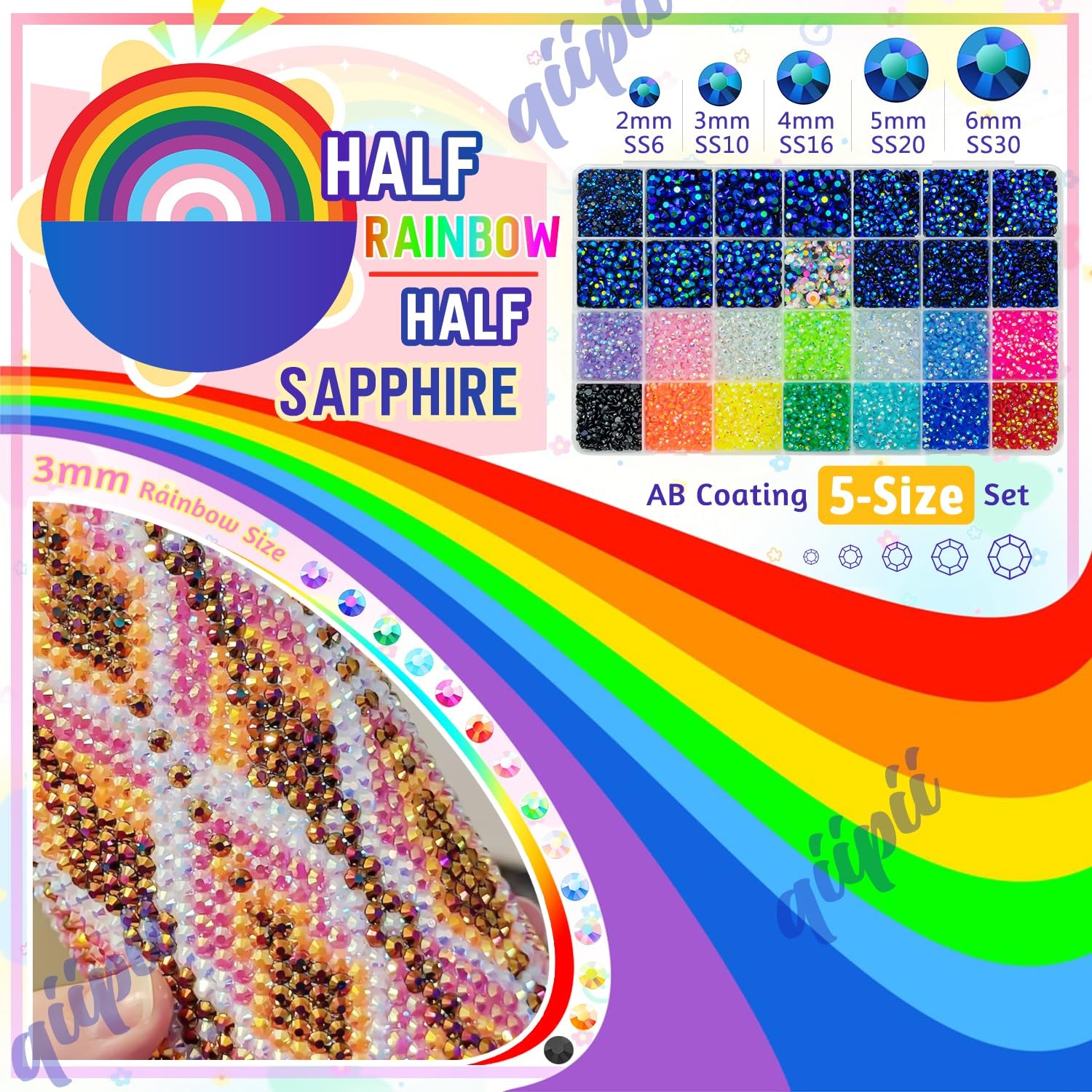 qiipii Sapphire Blue AB Resin Rhinestones w B7000 Glue for Crafting Bedazzlin…