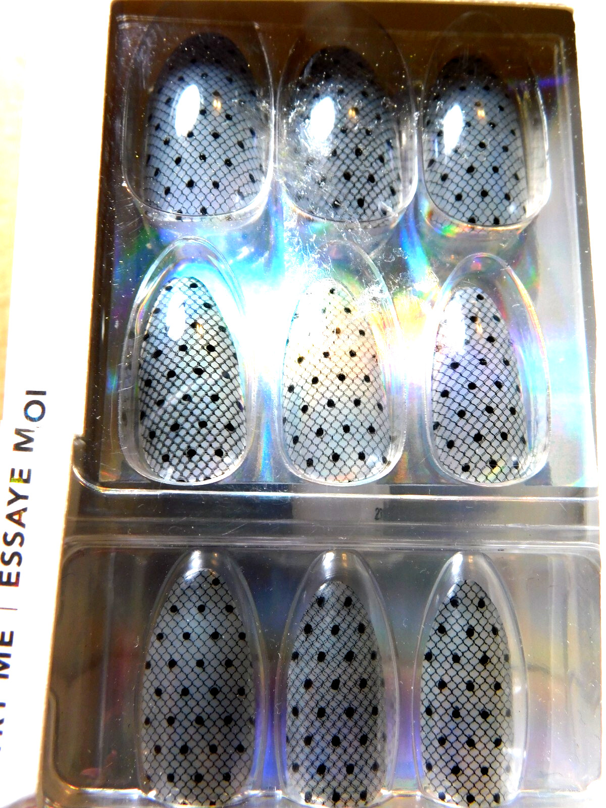 CBI Distributing Corp.~Icing 24 Faux Nails Vegan OA.AN Clear & Black Webs & Dots