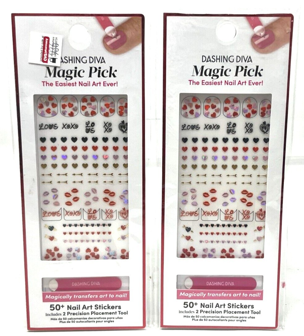 (2) Dashing Diva Magic Pick Nail Art Stickers Sealed MK43 – Love U 4ever