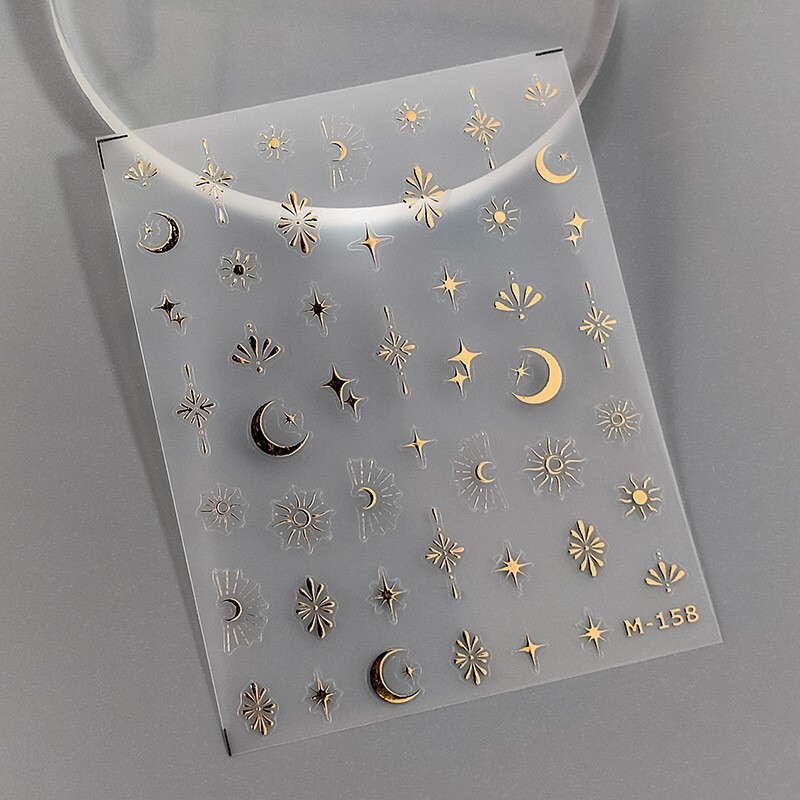 Gold and Silver Moon Nail Stickers, Gold Star Nail Decals (461)