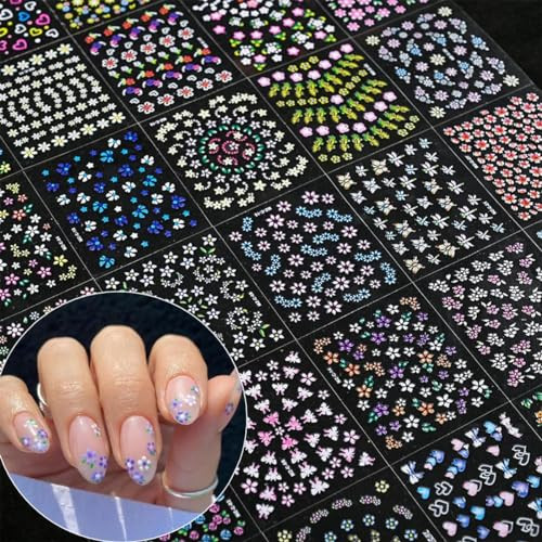 60 Sheets Flowers Nail Art Stickers Decals 3D Self-Adhesive Colorful Flower