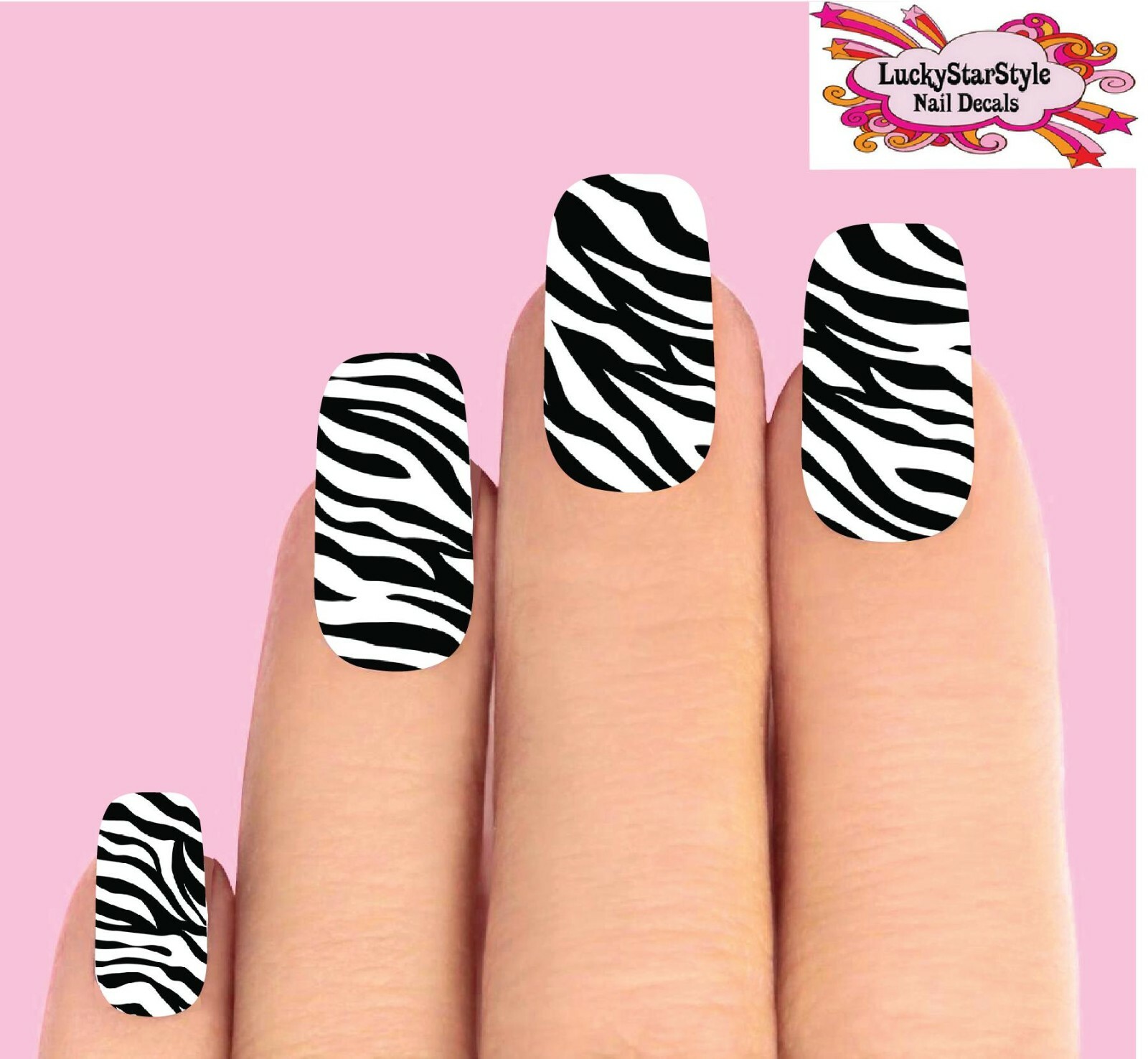 Waterslide Full Nail Decal Set of 10 – Zebra Stripes Black & Clear