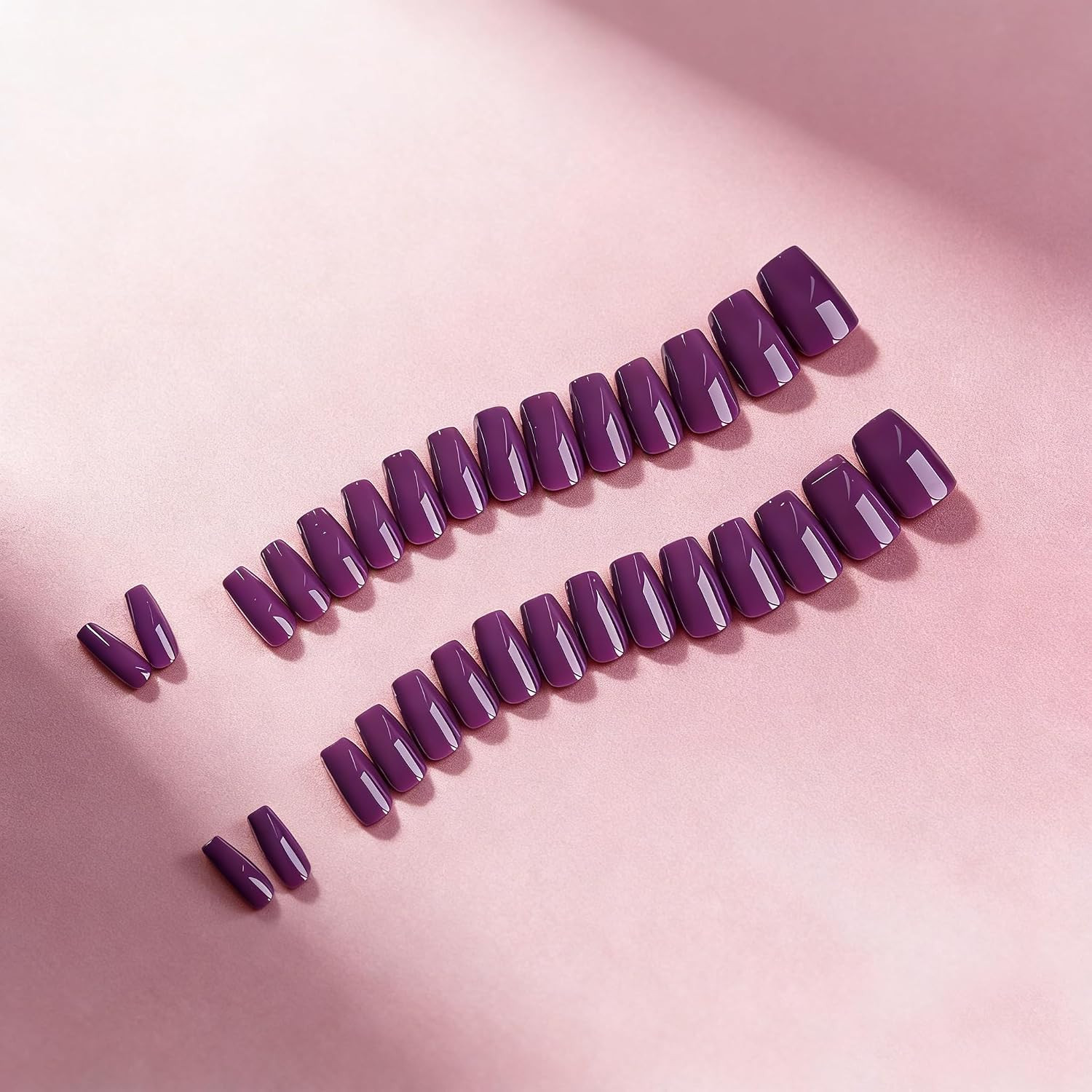 Press on Nails Short – Dark Purple Press on Nails Coffin with Glue, Glossy Simpl