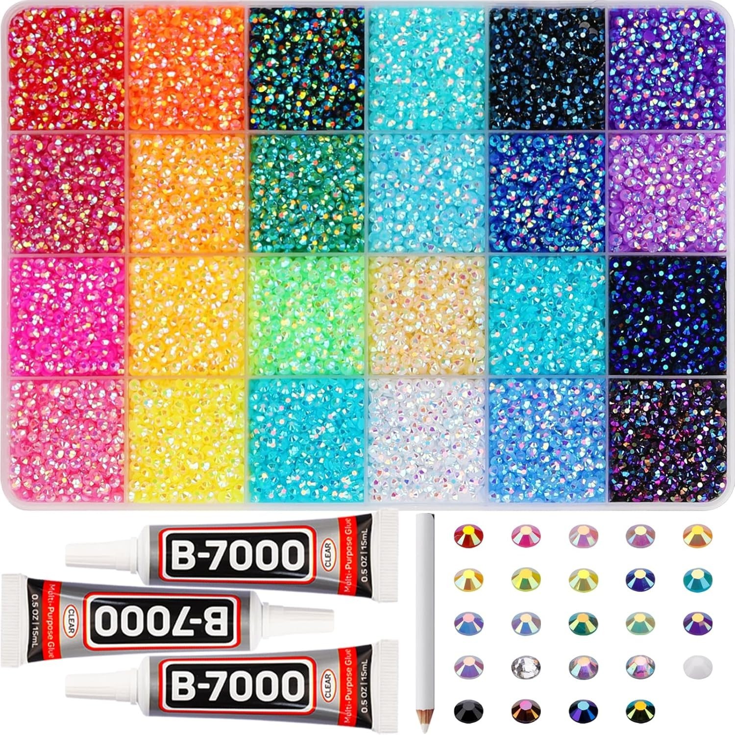 33000 Pcs Rainbow Jelly Rhinestones – Ultimate Bedazzler Kit with B7000 Glue