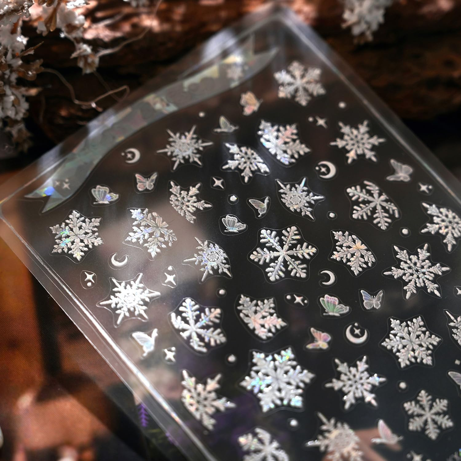 Winter Snowflake Nail Art Stickers, Blue White, 2 Sheets | 5D Embossed, Self-Adh