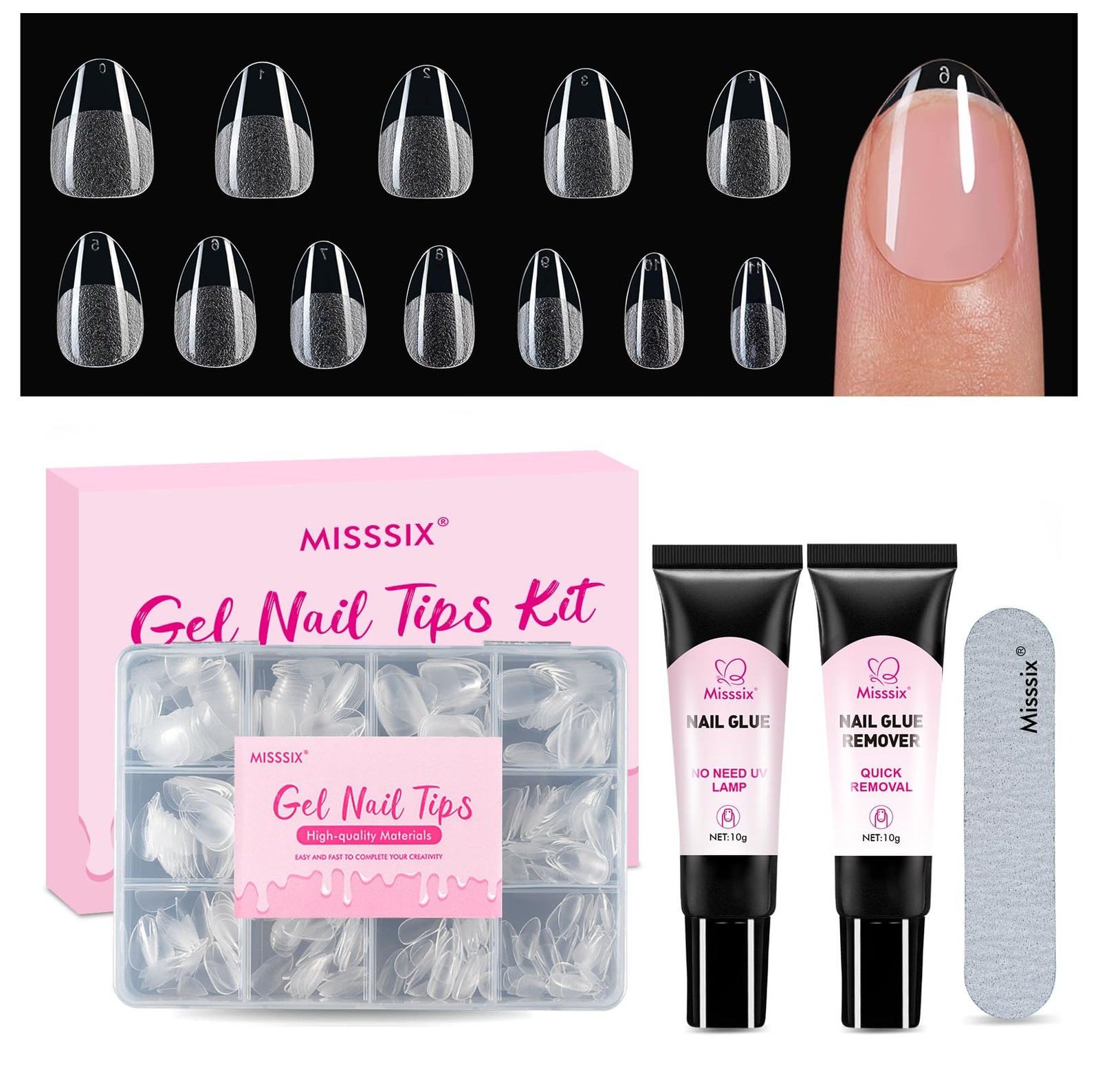 Extra Short Almond Gel Nail Tips, 216Pcs Pre Etched Clear Fake Nails, Full Co…