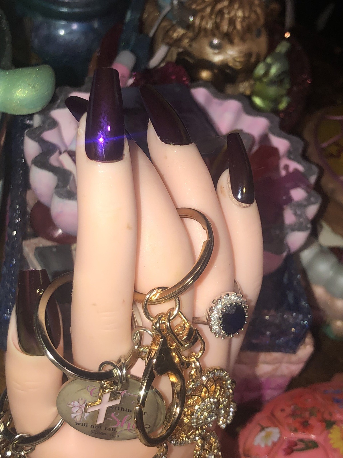Custom Gel Press on Nails 20pc set Nails Purple Metallic Design