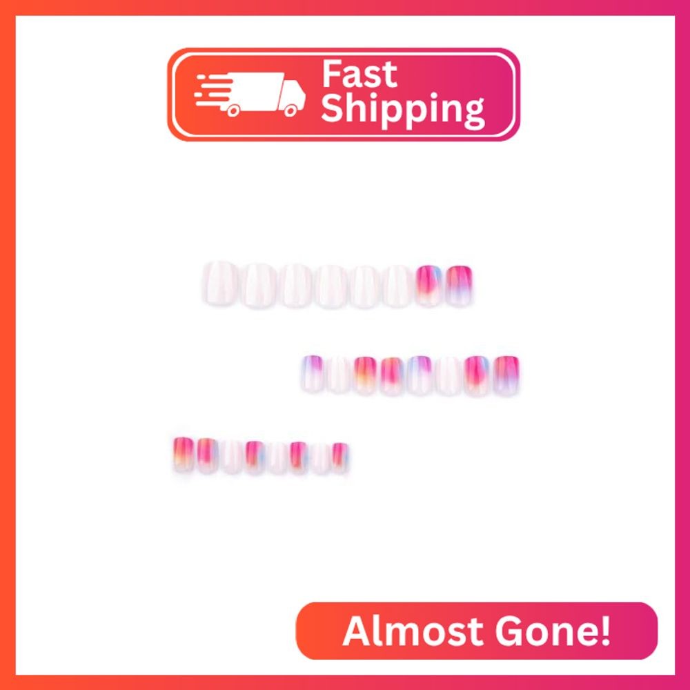 Ombre Pink Purple Press on Nails Short Square Fake Nails with Designs Gradient O