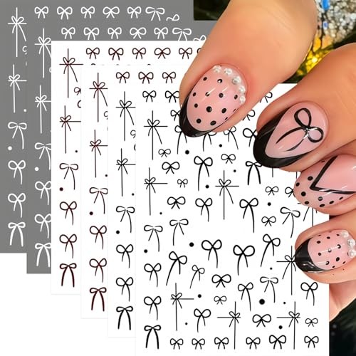 6 Sheets Valentines Day Nail Art Stickers Decals Black White Red wine red bow