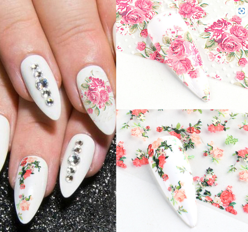 Hibiscue Rose Flower Nail Transfer Stickers Nail Foil 10pcs 2109