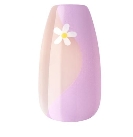 KISS NAILS GLUE ON SHINY PINK, BLUE, YELLOW MEDIUM LENGTH, COFFIN SHAPE 48 COUNT