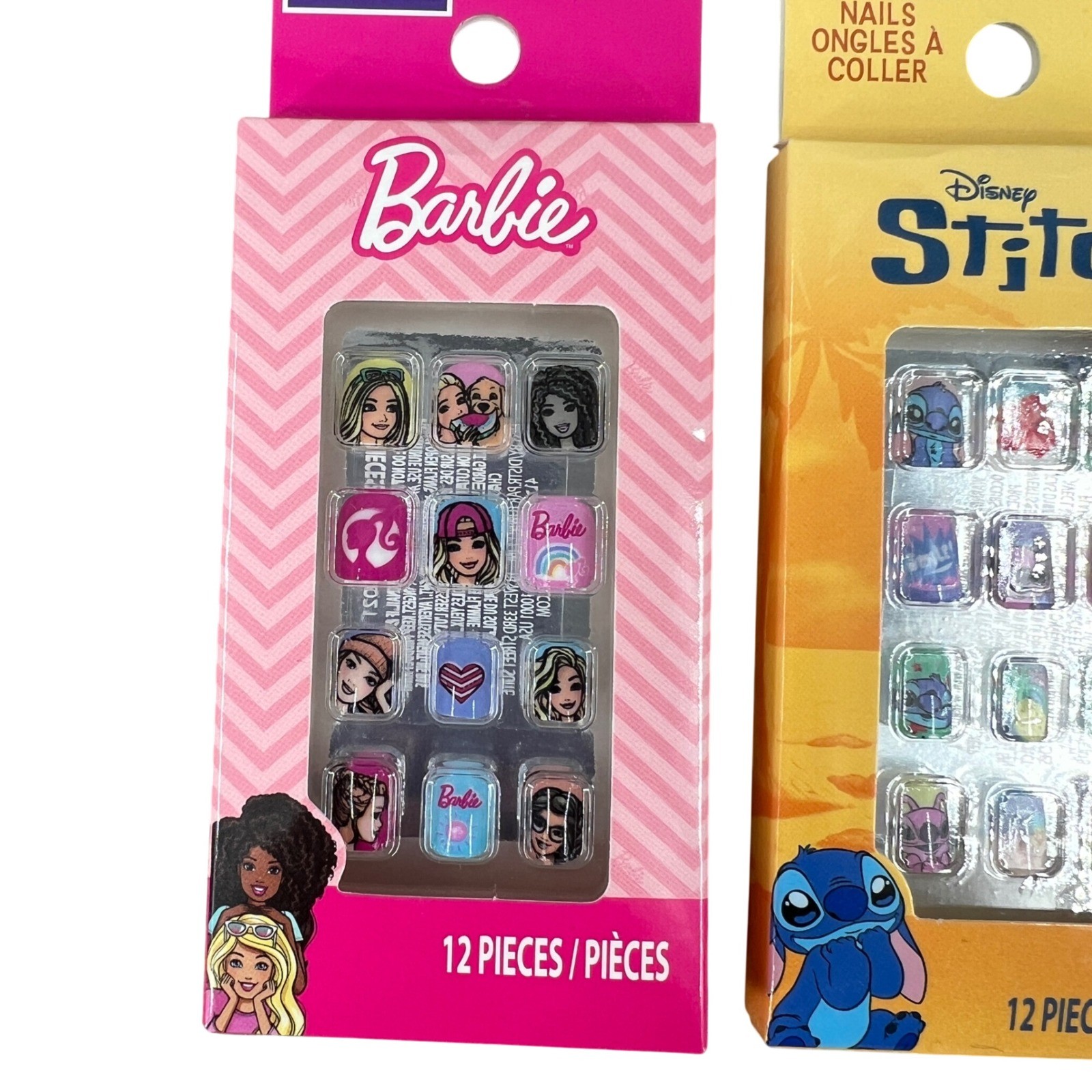 Townley Press-on Nails Kids 3-Pack Multicolor Barbie Stitch Frozen 12pc Each NEW