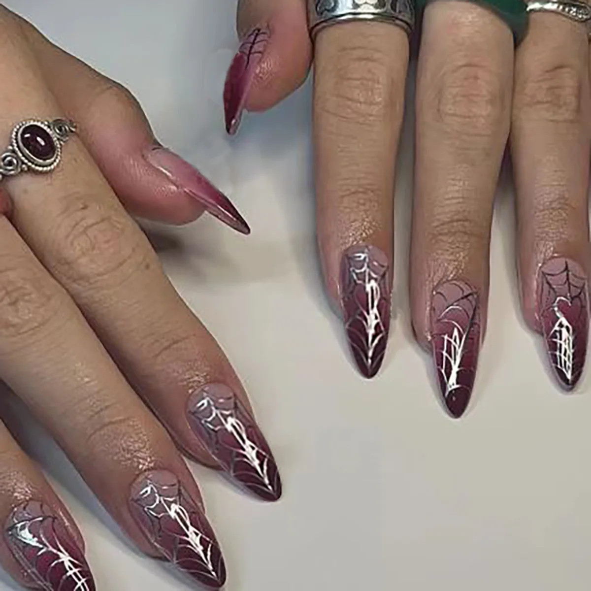 24pcs Halloween Spider Gothic Short Round Press On Nails