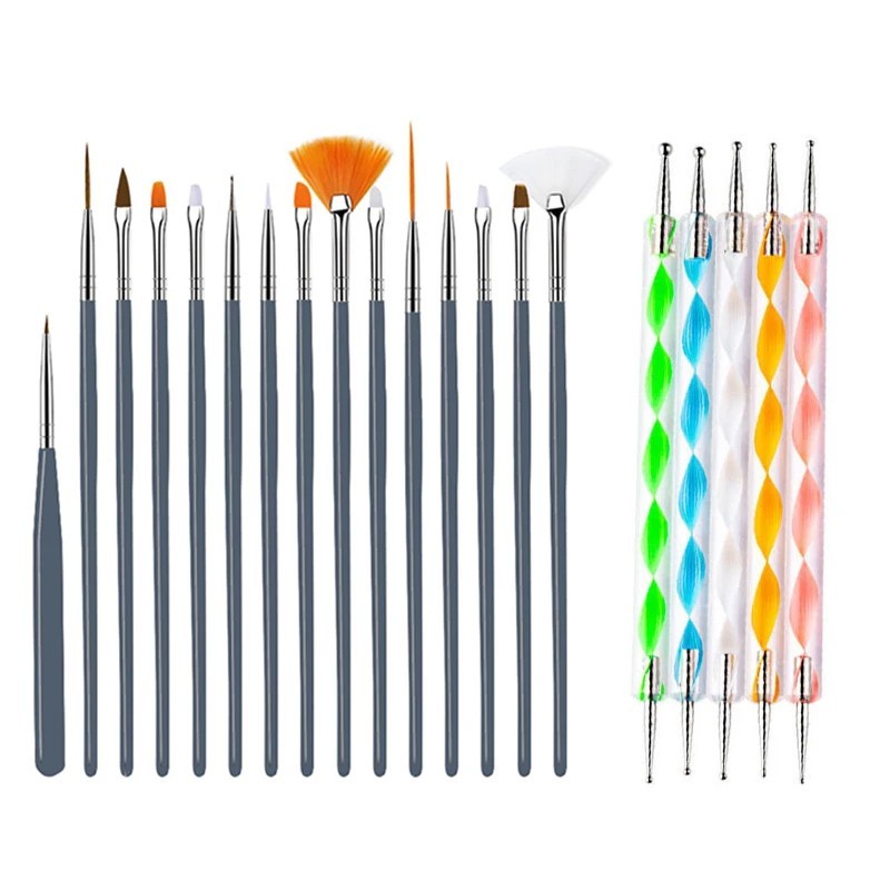 20PCS/Set Nail Art Design Dotting Painting Drawing Polish Brush Pen Tools UV Gel