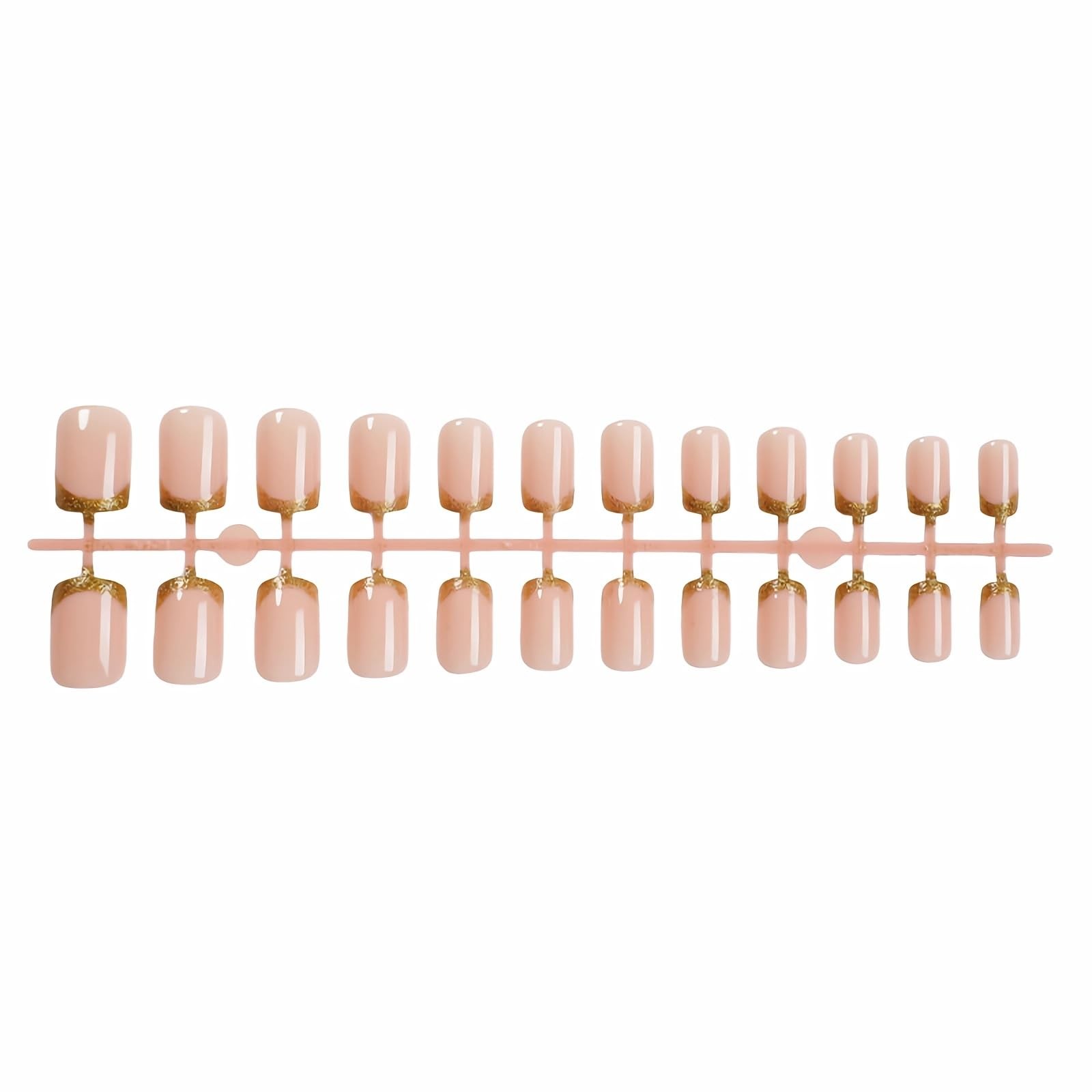 Press on Nails Short Square Fake Nails Supplies Gold Bling Glue ons French Ti…