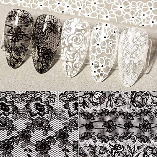 Holographic Nail Foil Transfer Stickers Black White Lace Laser Foils Nail Art