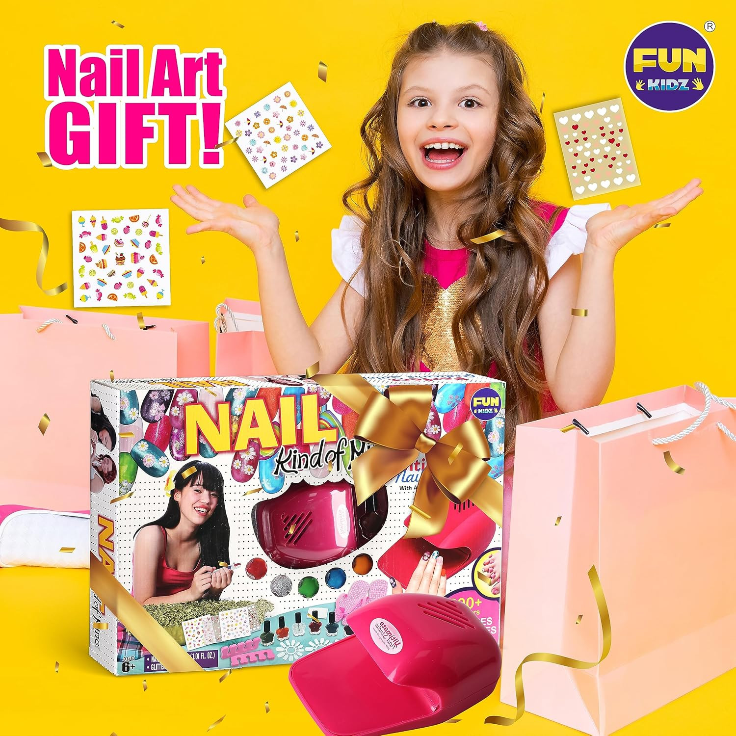 Kid Nail Art Kit for Girls, Funkidz Nail Studio Kits Size 17.91Wx12.4L with Peel