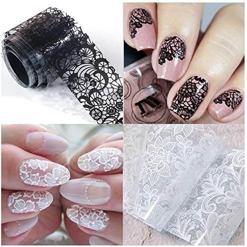 Holographic Nail Foil Transfer Stickers Black White Lace Laser Foils Nail Art