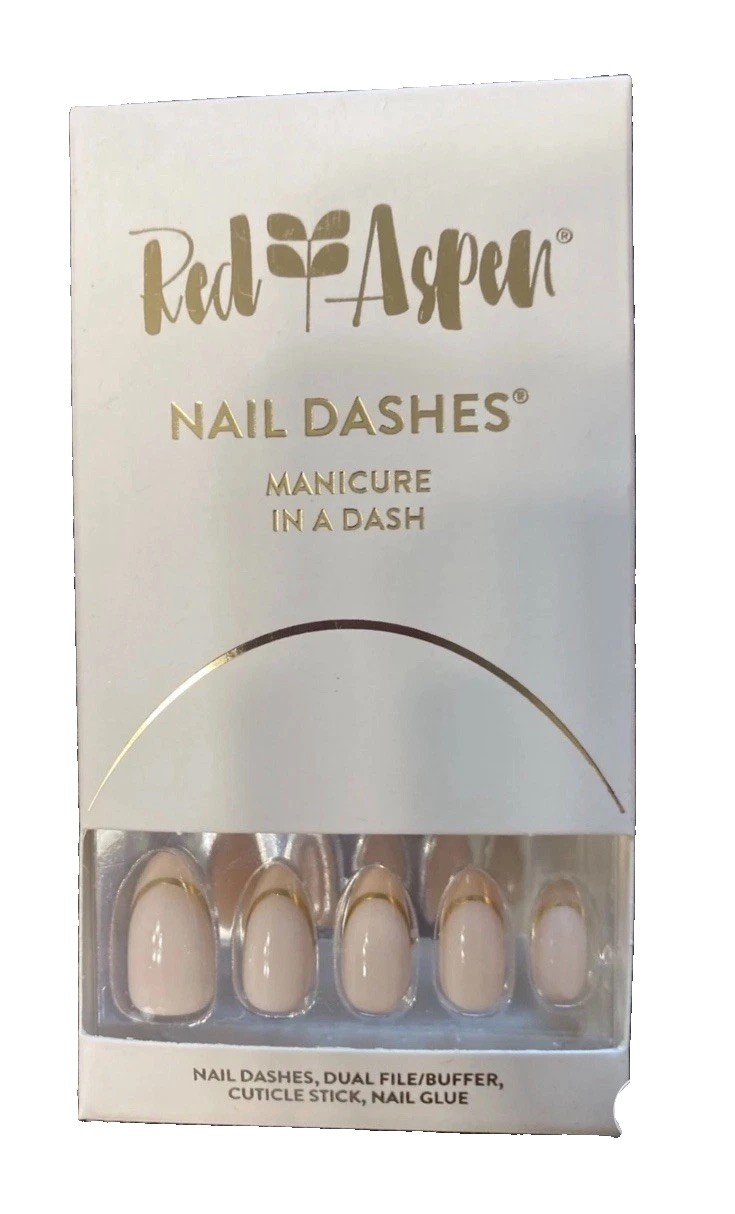 Red Aspen Press On Nail Dashes Golden Rule Raylene Medium Almond NIB