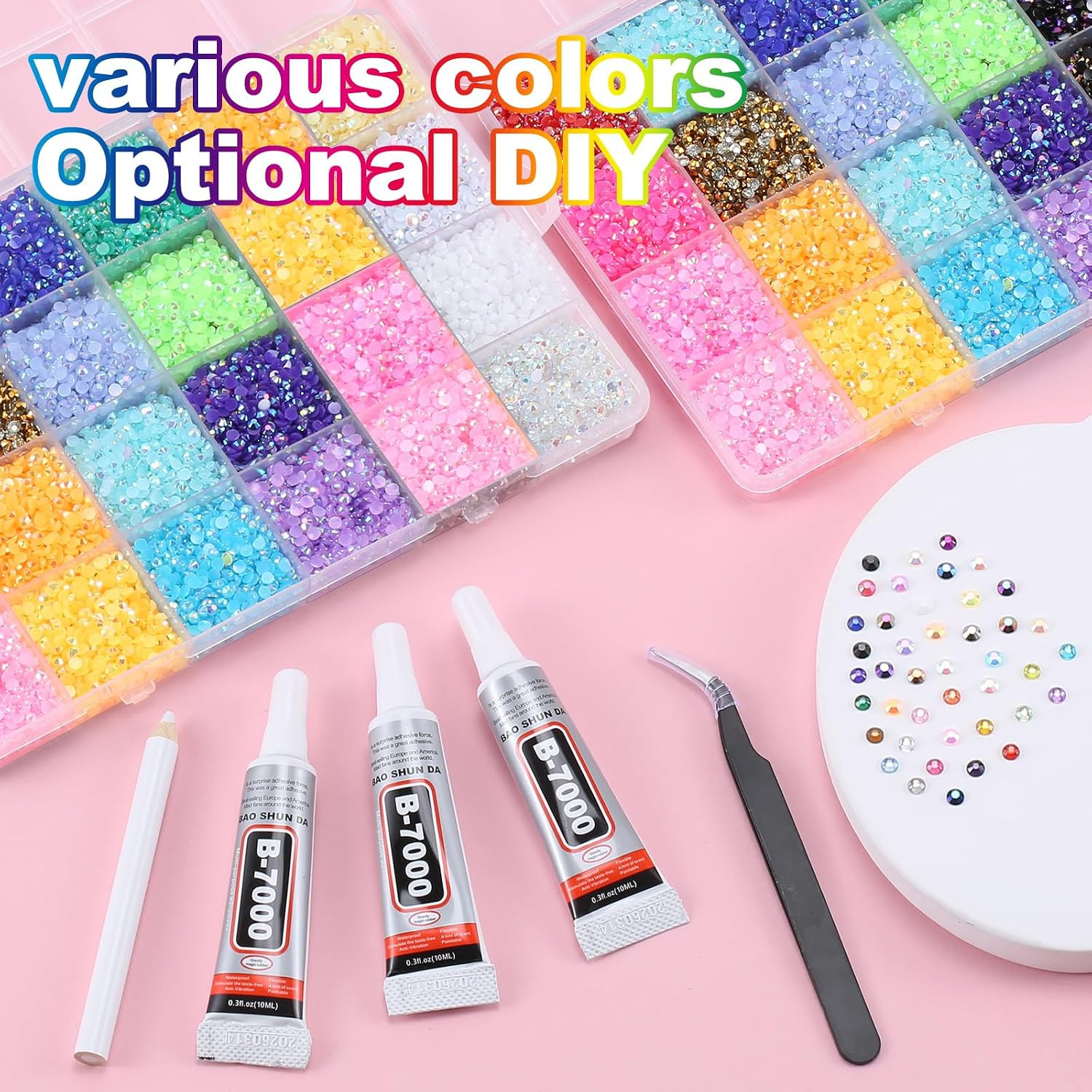 48 Colours 48000 Pieces 3Mm Bedazzling Kit, Flatback Rhinestones