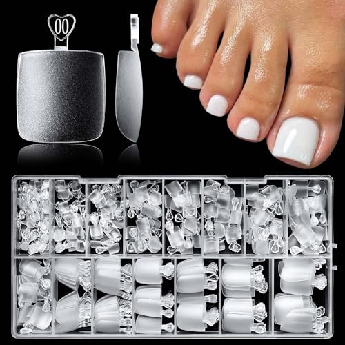320pc Fake Tip Soft Gel Toe Nail Tips Clear Press on Short Square Toenails