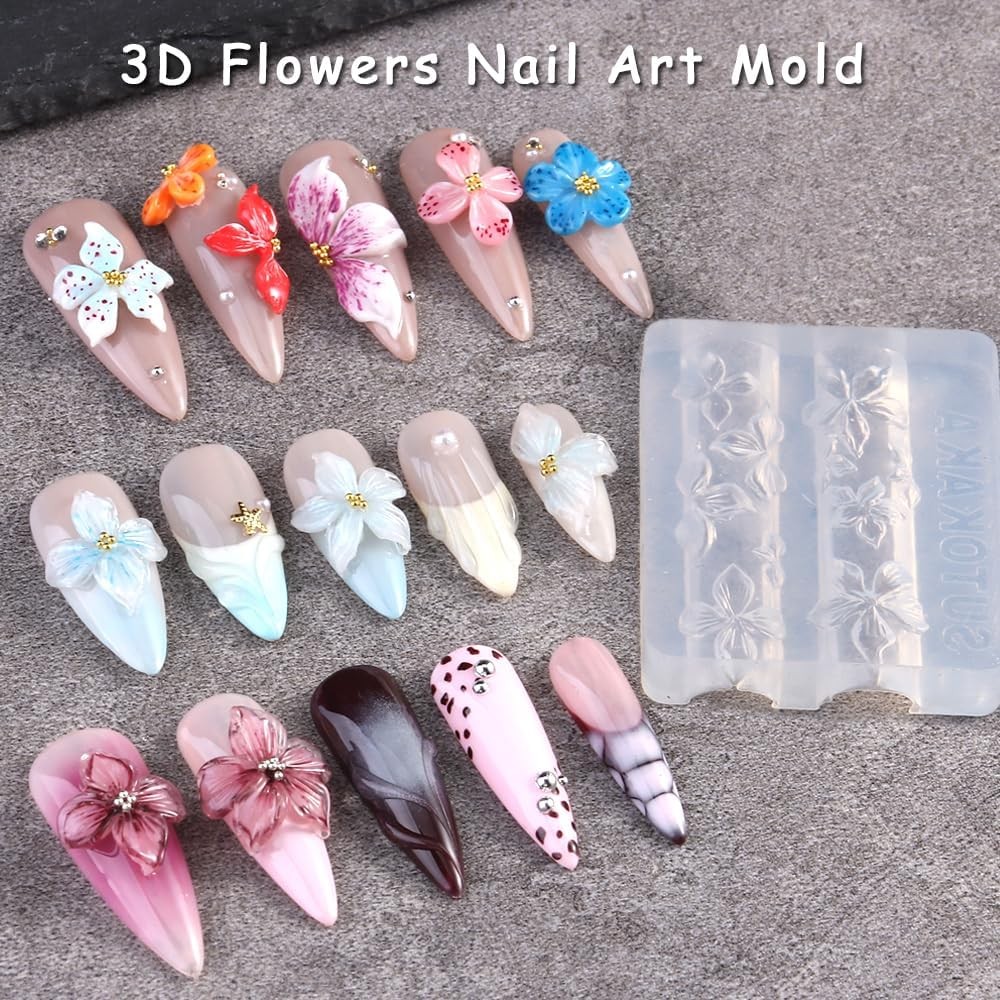 2PCS 3D Flowers Nail Art Silicone Mold, Spring Summer Hibiscus Flowers Blossom
