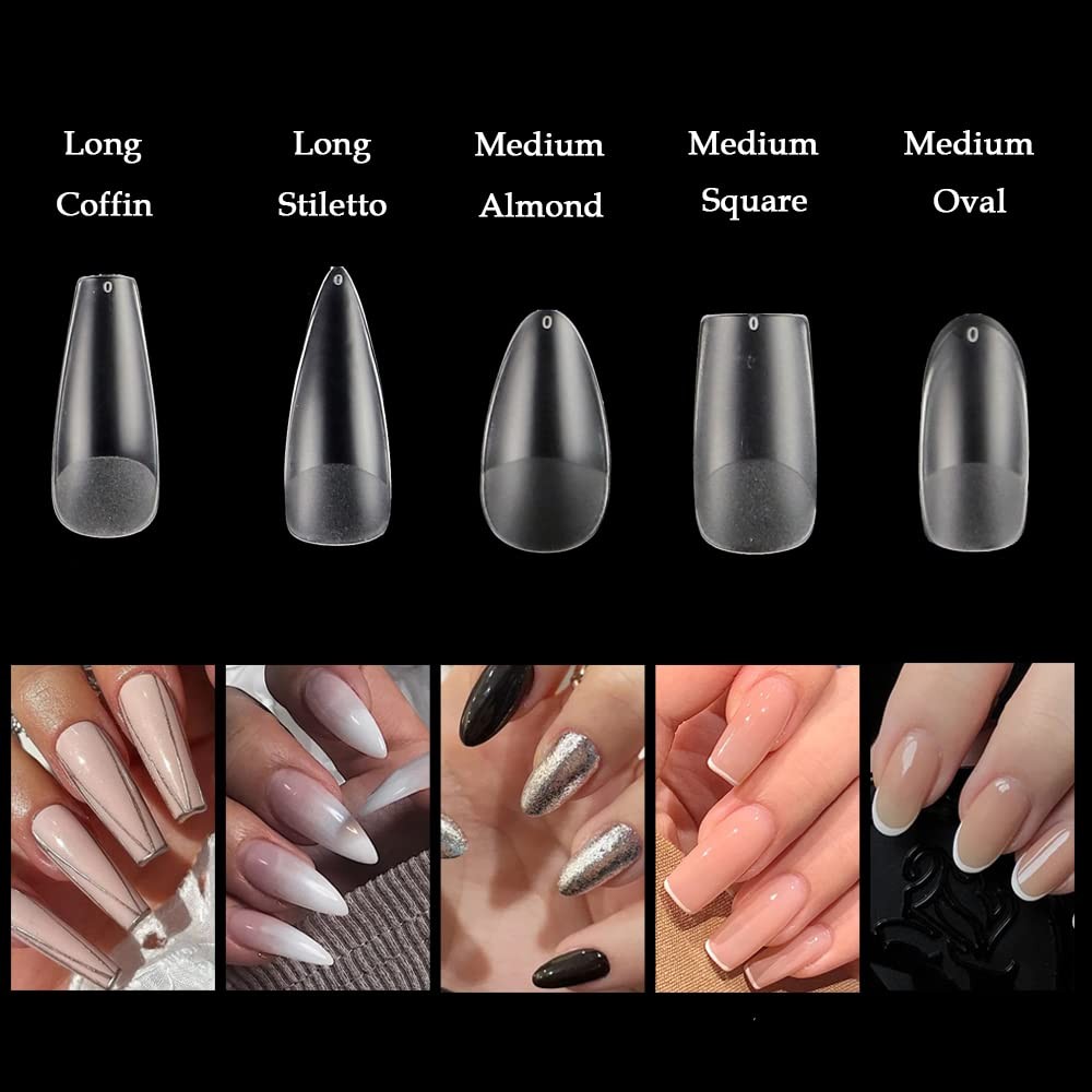 240pcs Medium Almond Acrylic False Nail Tips Kit Soft Gel Full Cover Matte Pr…